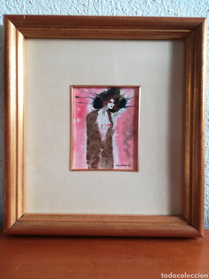 Arte: Cuadro acuarela - Desnudo femenino - Firmado