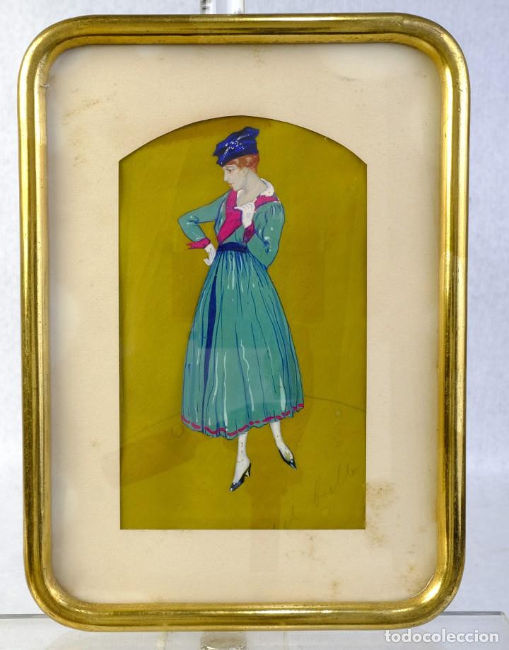 Arte: Goauche sobre seda Dama &eacute;poca Dec&oacute; - Foto 1