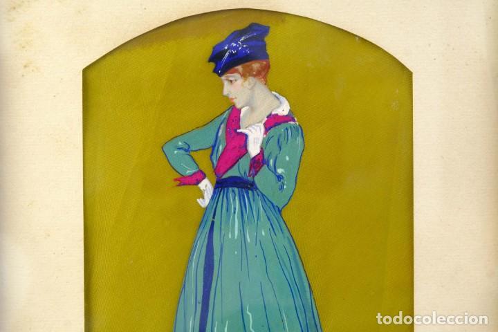 Arte: Goauche sobre seda Dama &eacute;poca Dec&oacute; - Foto 2