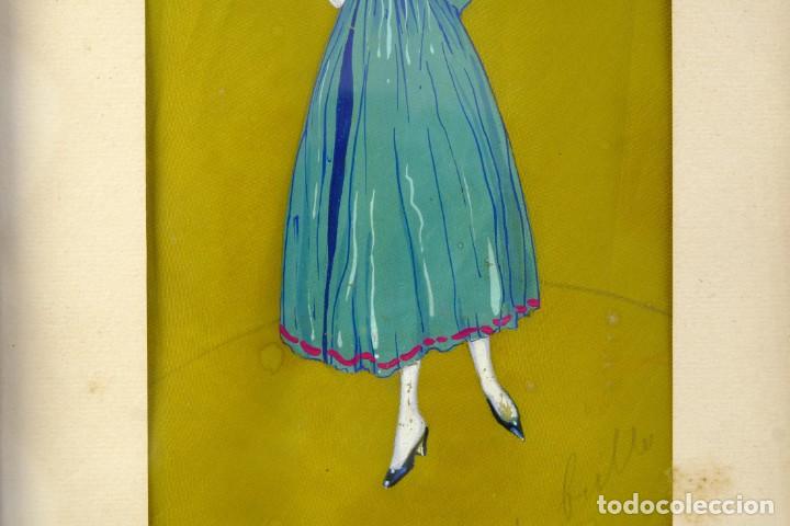 Arte: Goauche sobre seda Dama &eacute;poca Dec&oacute; - Foto 3