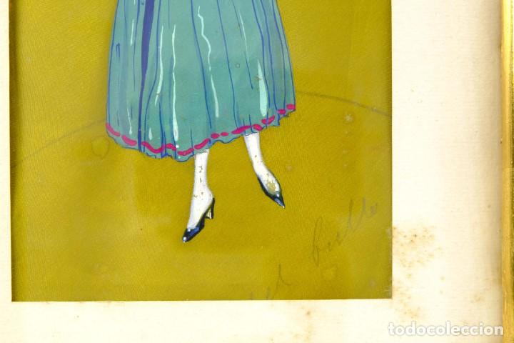 Arte: Goauche sobre seda Dama &eacute;poca Dec&oacute; - Foto 4