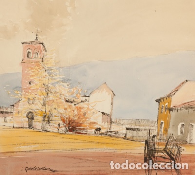 Arte: Jos&eacute; Redondela. &ldquo;Iglesia de pueblo&rdquo;. Acuarela sobre papel