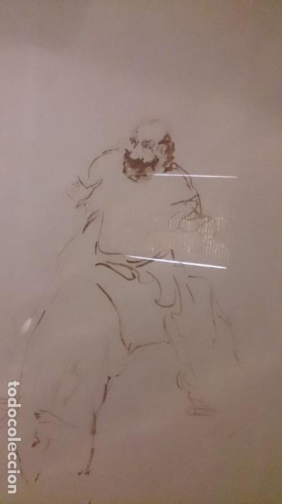 Arte: Acuarela sanguina anciano con barbas 60x40 ctms