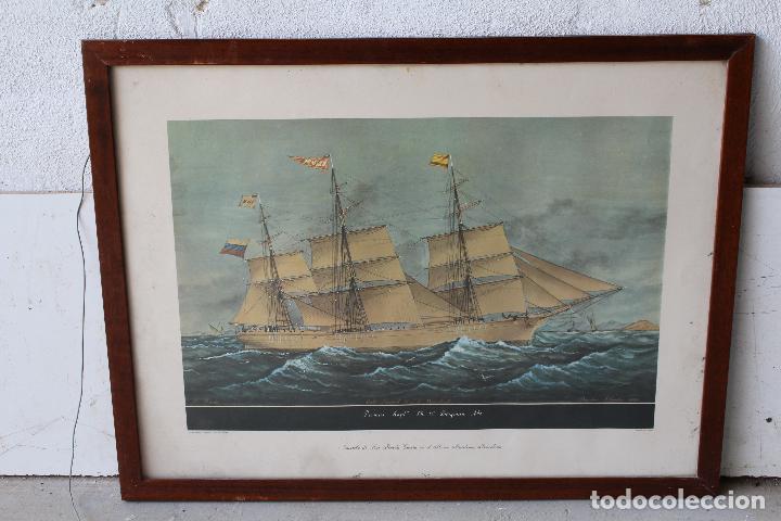 Arte: lamina antigua acuarela de jos&eacute; pineda guerra - museo maritimo  barcelona