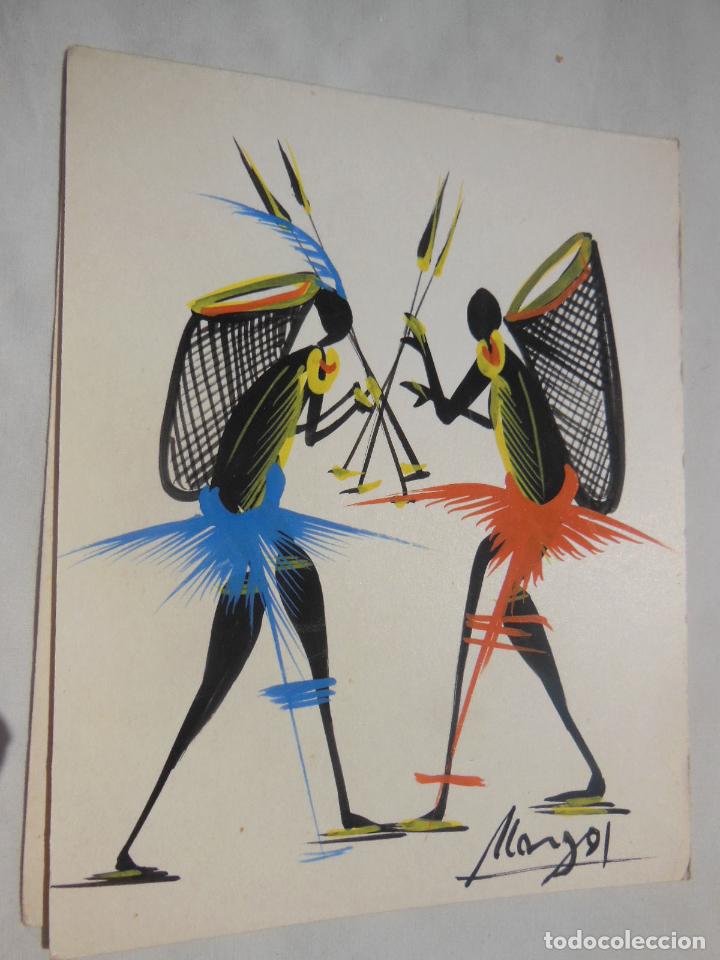 Art: Antigua Tarjeta Acuarela Original : IND&Iacute;GENAS AFRICANOS. Firma MAYOL