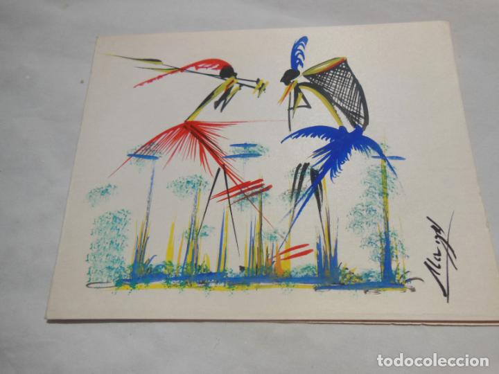 Art: Antigua Tarjeta Acuarela Original : IND&Iacute;GENAS AFRICANOS. Firma MAYOL