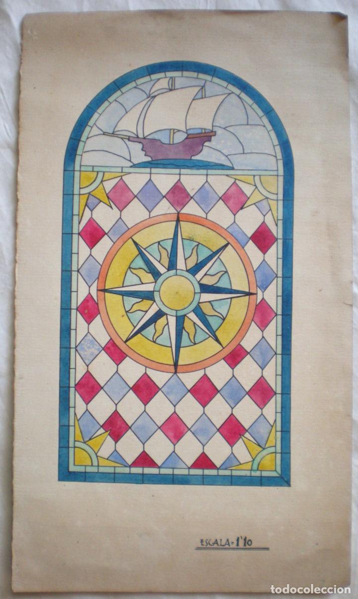 Arte: Acuarela Dise&ntilde;o de Vidriera escala 1,10 30 x 17 cm