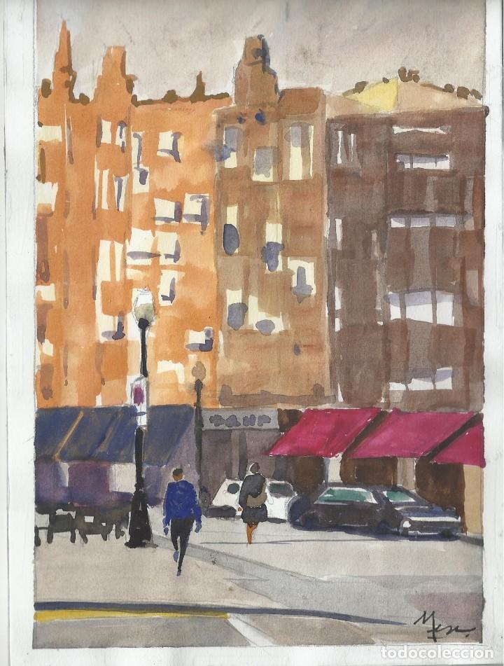 Arte: acuarela vista urbana firmada