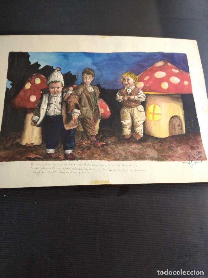 Arte: Bonita acuarela sobre l&aacute;mina firmada por Beatriz Ruiz a&ntilde;o 1990