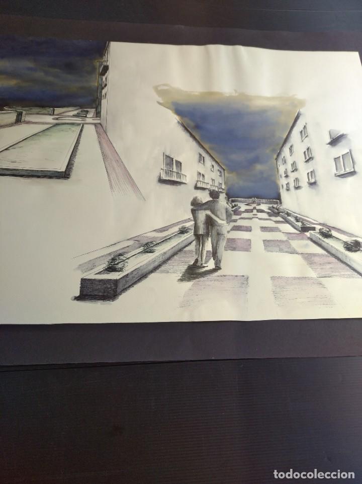 Kunst: Esplendida acuarela y plumilla, firmada