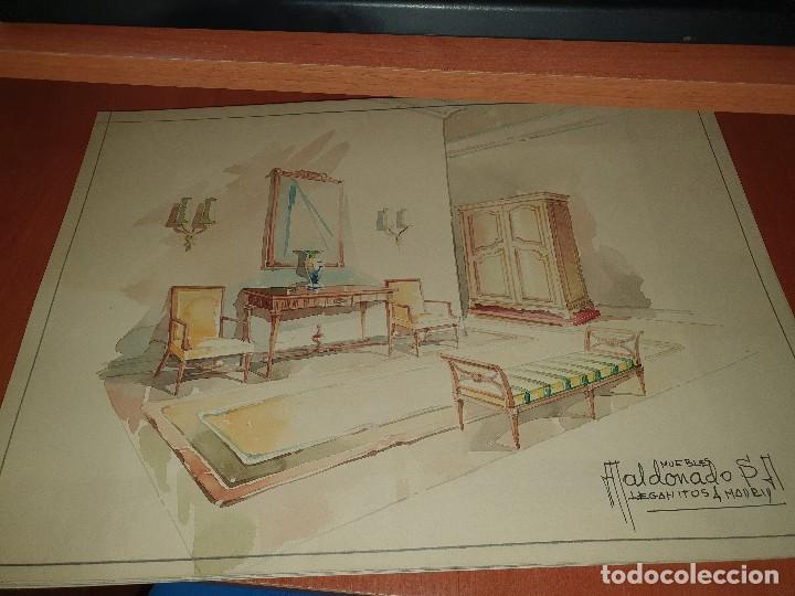 Arte: Acuarela de muebles maldonado, madrid, firmada por el fabricante, 41 x 29,5 cm.