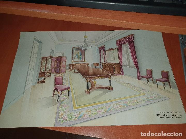 Arte: Bonita acuarela de salon de juntas,muebles maldonado de madrid, firma del fabricante, 39,5x 25,5 cm.