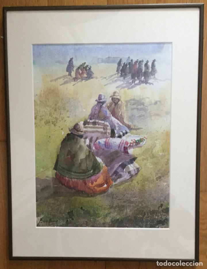 Arte: ACUARELA ENMARCADA DE LA VIDA TRADICIONAL DE PERU - Foto 3
