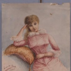 Arte: RETRATO DE DAMA. ACUARELA SOBRE PAPEL. LUIS DEL VALLE. 1885