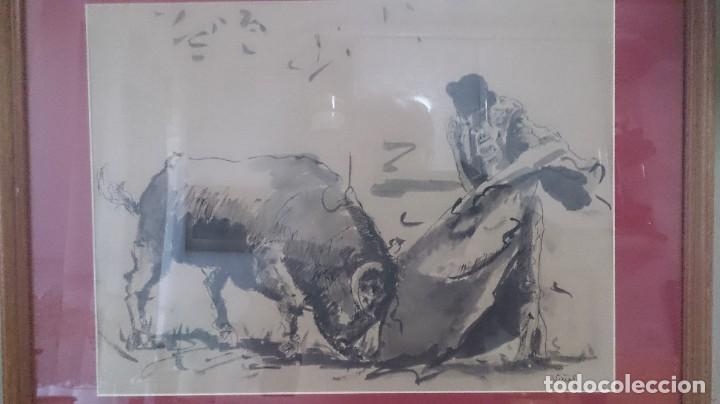 Arte: ACUARELA TAURINA DE VI&Ntilde;AS ENMARCADA 40 X30 CTMS