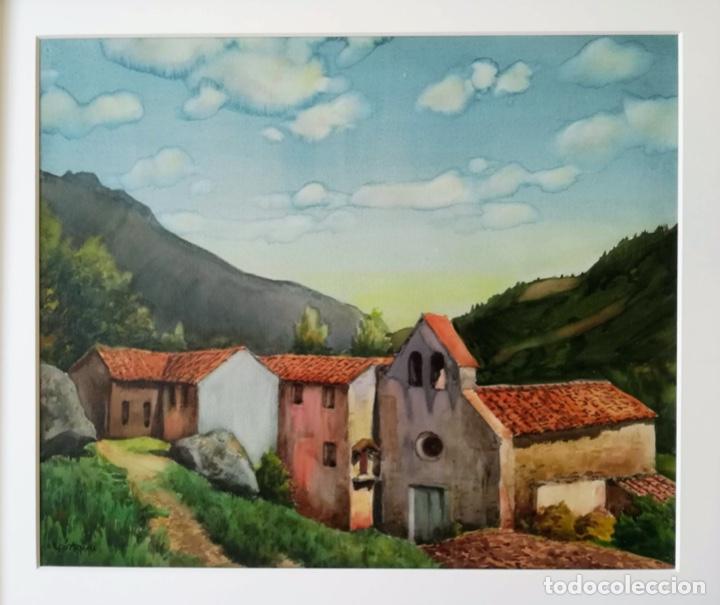 Arte: Luis Lleo ARNAU Acuarela 1970 Esglesiola OSONA 61x51 cm