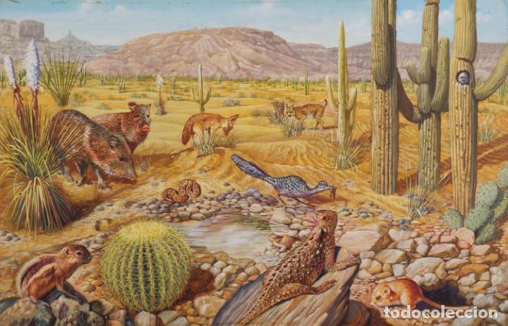 Arte: Acuarela paisaje con animales varios. 36cmx56cm