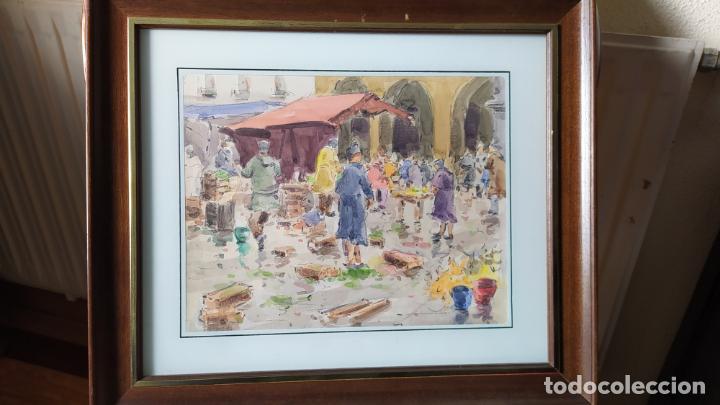 Arte: Acuarela de F: Buendia. El mercado de Llanes (Asturias)