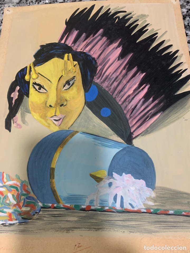 Arte: Tribus del mundo ,acuarela a&ntilde;os 60 firmada Gasquez