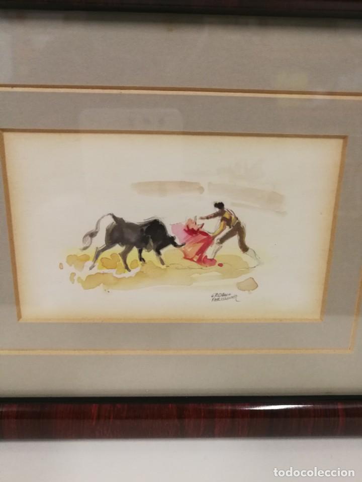 Kunst: Cuadro acuarela motivo toros