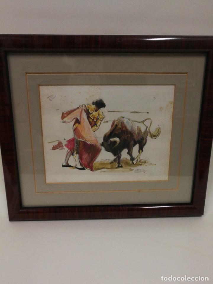 Kunst: Cuadro acuarela motivo toros