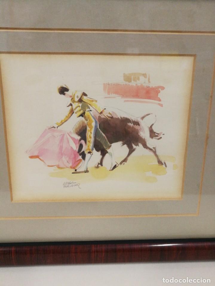 Kunst: Cuadro acuarela motivo toros