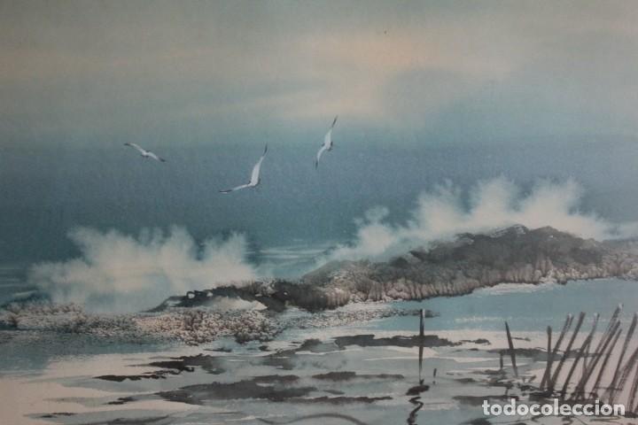 Arte: Acuarela original de AMUNAY, vista del mar. Enmarcado y con cristal. 57x47cm - Foto 3 - 252932220