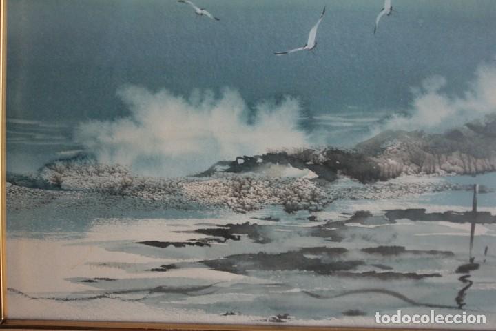 Arte: Acuarela original de AMUNAY, vista del mar. Enmarcado y con cristal. 57x47cm - Foto 4 - 252932220