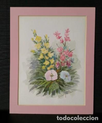 Arte: Lote 2 acuarelas pintada a mano de flores