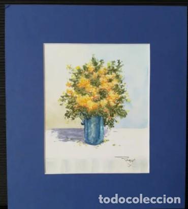 Arte: Lote 2 acuarela pintada a mano de flores por M. Ramos. Mimosa