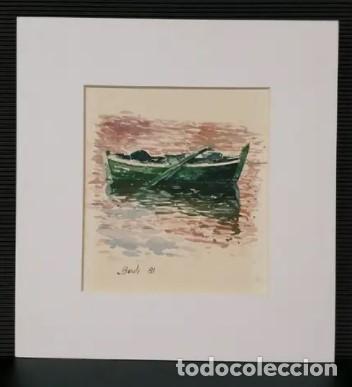 Arte: Acuarela original de Bosch, barca en el mar - Foto 1