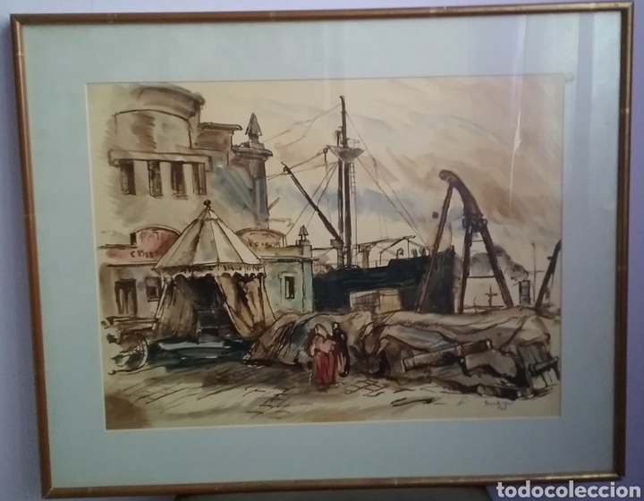 Art: Emili Bosch i Roger (Barcelona 1894-1980. Gouache en papel. Puerto. Fechado 1930.