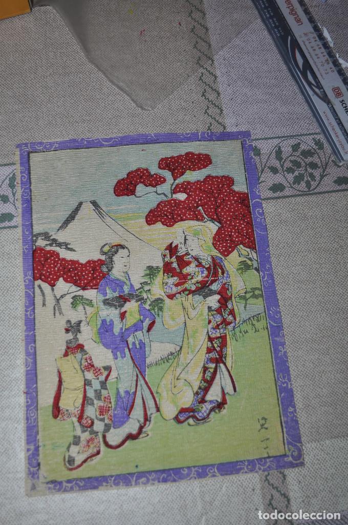 Art: 8 pinturas japonesas en papel de seda.20,5 x 28cm. Pinturas representan la vida cotidiana feudal jap