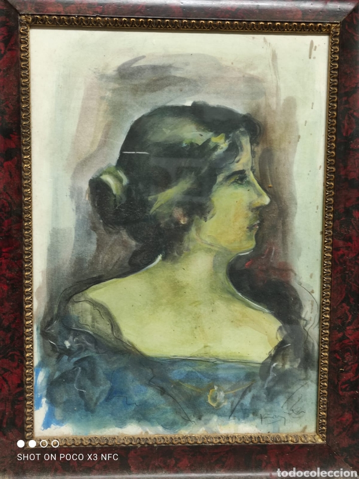 Arte: Retrato a la acuarela enmarcada