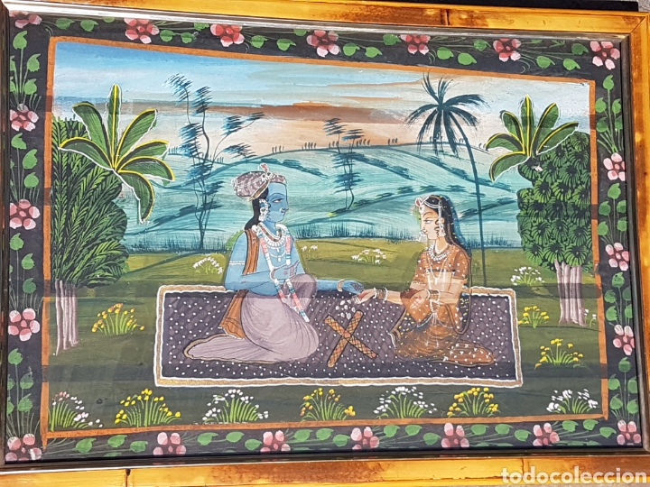 Arte: PINTURA INDIA SOBRE SEDA MARCO BAMBU - Foto 2