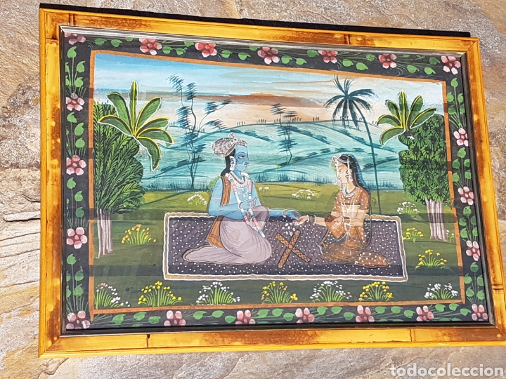Arte: PINTURA INDIA SOBRE SEDA MARCO BAMBU - Foto 1