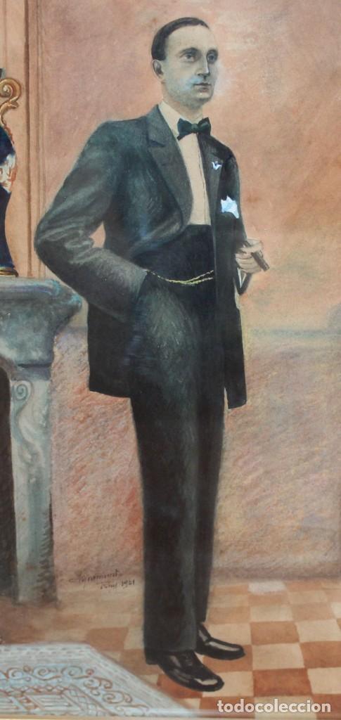 Arte: JOSE FRANCES AGRAMUNT (1868 - 1951) ACUARELA SOBRE PAPEL DEL AÑO 1921. INTERIOR CON PERSONAJES - Foto 3 - 295399403
