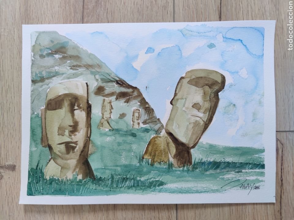 Arte: Rapa Nui Acuarela original - Foto 1