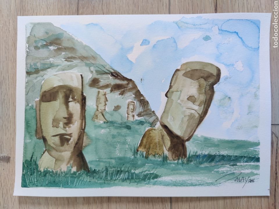 Arte: Rapa Nui Acuarela original - Foto 2
