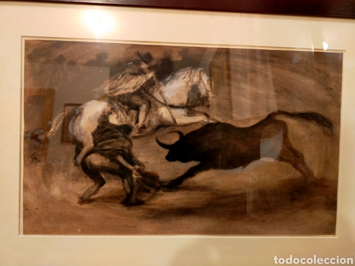 Kunst: GRISALLA SOBRE PAPEL. MOTIVO TAURINO, PICADOR. FIRMADO.