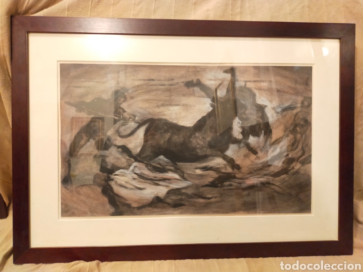 Art: GRISALLA SOBRE PAPEL. MOTIVO TAURINO, VOLTERETA EN ALBERO, FIRMADO.