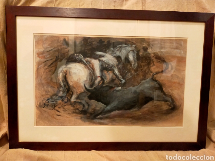 Art: GRISALLA SOBRE PAPEL. MOTIVO TAURINO,. REJONES. FIRMADO.