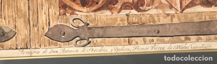 Arte: Dibujo acuarelado del armario del virrey de Nueva España D. Antonio de Mendoza y Pacheco Siglo XVIII - Foto 5 - 304024903