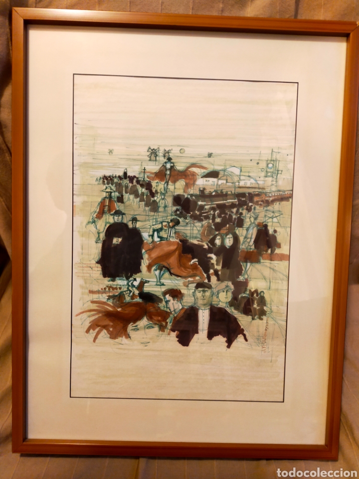 Art: TINTA COLOREADA SOBRE PAPEL. LA VIEJA ESPA&Ntilde;A. J. R. VILLAMAYOR. EN MARCO DE MADERA.