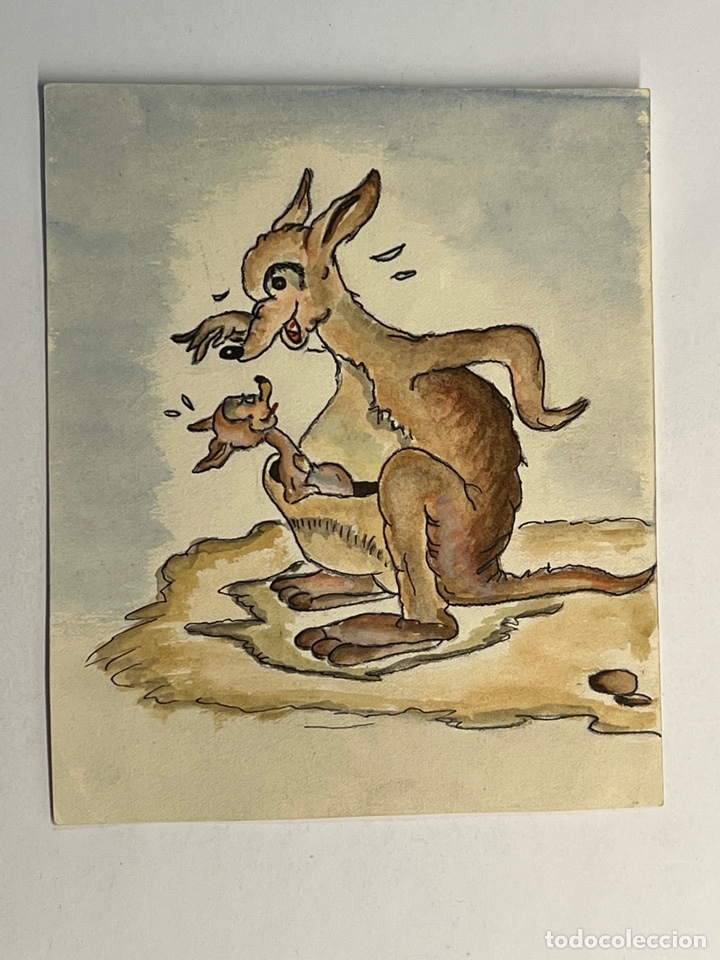 Art: ACUARELA CON TINTA&hellip;, La joven Mam&aacute; Kanguro&hellip;, Med&iacute;das: 11 x 13 cm., aproximadamente&hellip;.