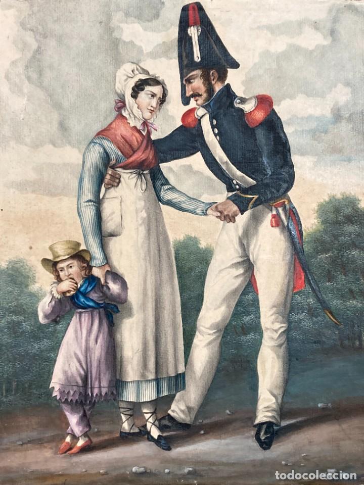 Arte: Acuarela representando a militar y ni&ntilde;era - Foto 2