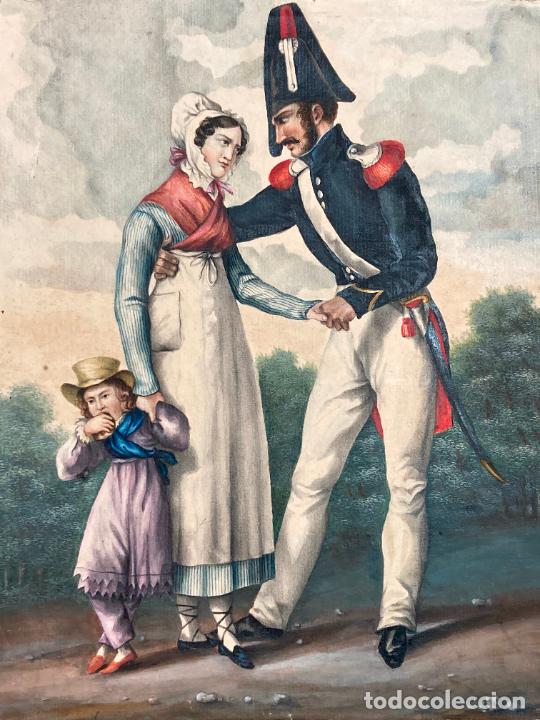 Arte: Acuarela representando a militar y ni&ntilde;era - Foto 1