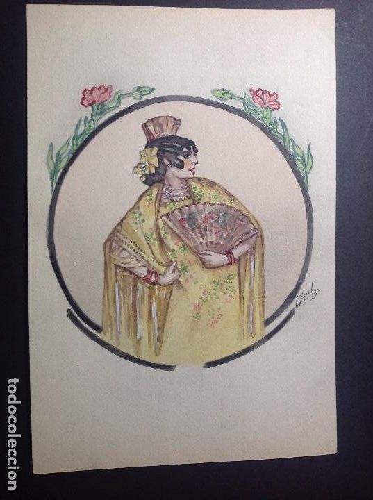 Arte: Luis Gasch. Dama con mantilla. - Foto 1