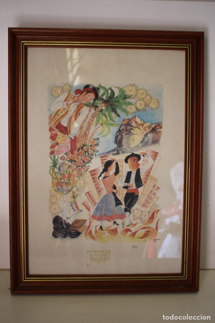 Art: cuadro cartel acuarela fogera firmado r.garcia