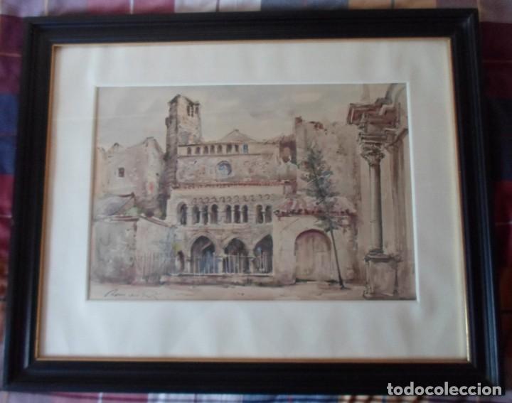 Art: Artista desconocido acuarela iglesia firmada de 45x31 marco 66x52cms